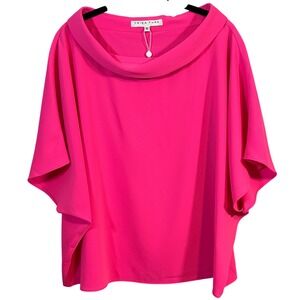 Trina Turk | Honeysuckle Hot Pink Batwing Cowl Neck Short Sleeve Top | XL